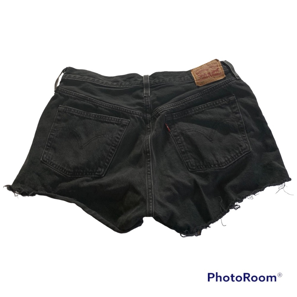 Levis 501 Black Raw Hem Jean Shorts - Picture 3 of 10